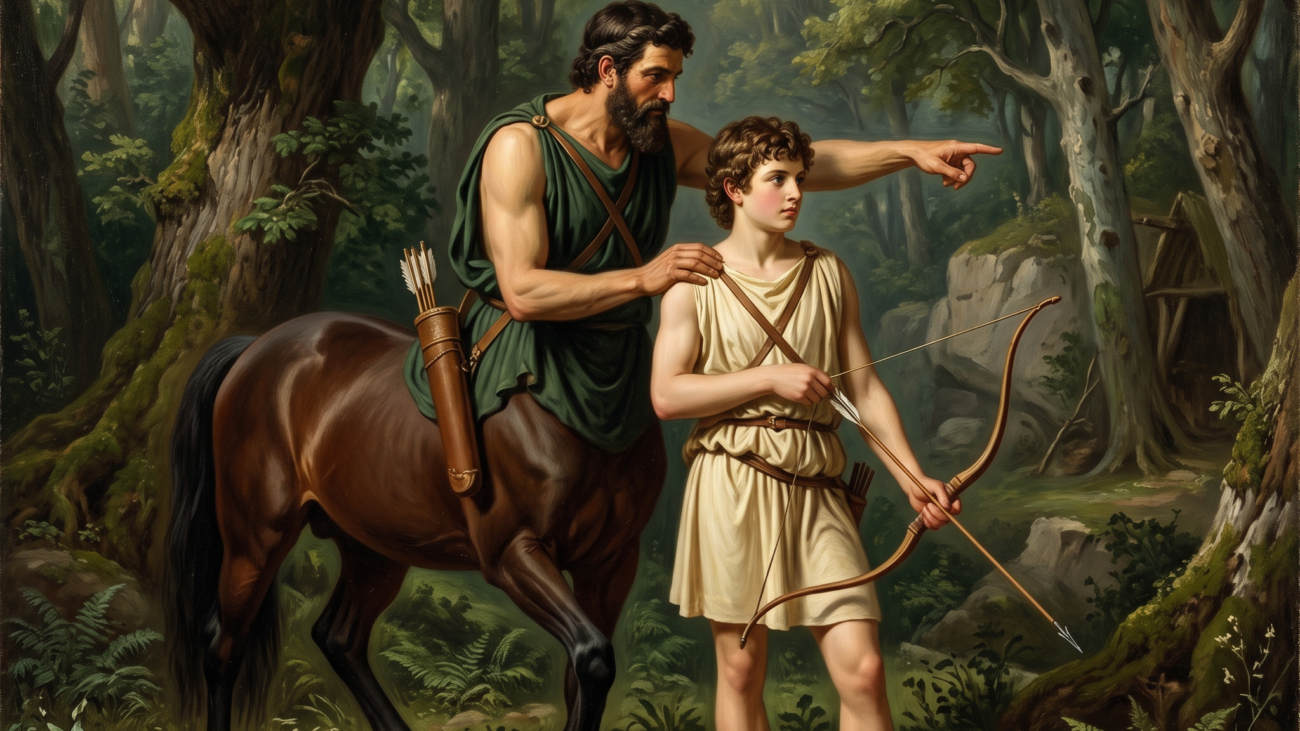 in-a-deep-forest-the-centaur-chiron-is-teaching-a-tee
