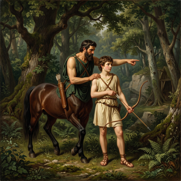 in-a-deep-forest-the-centaur-chiron-is-teaching-a-tee